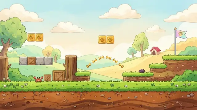 Zoomies: a grassy platform level with treat blocks