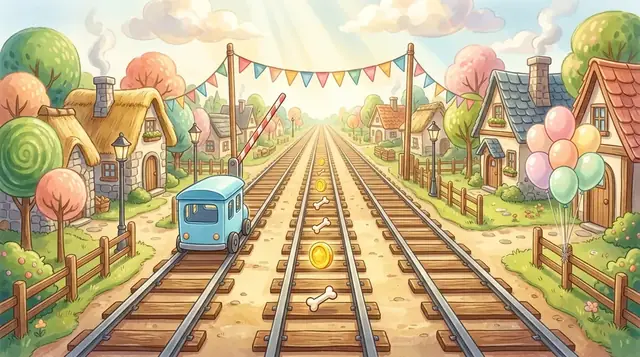 Paw Express: railway tracks through a little town